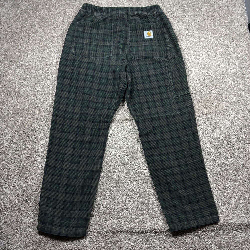 Carhartt WIP Flint Pant Mens Medium Green Plaid Corduroy Tapered Workwear NWOT